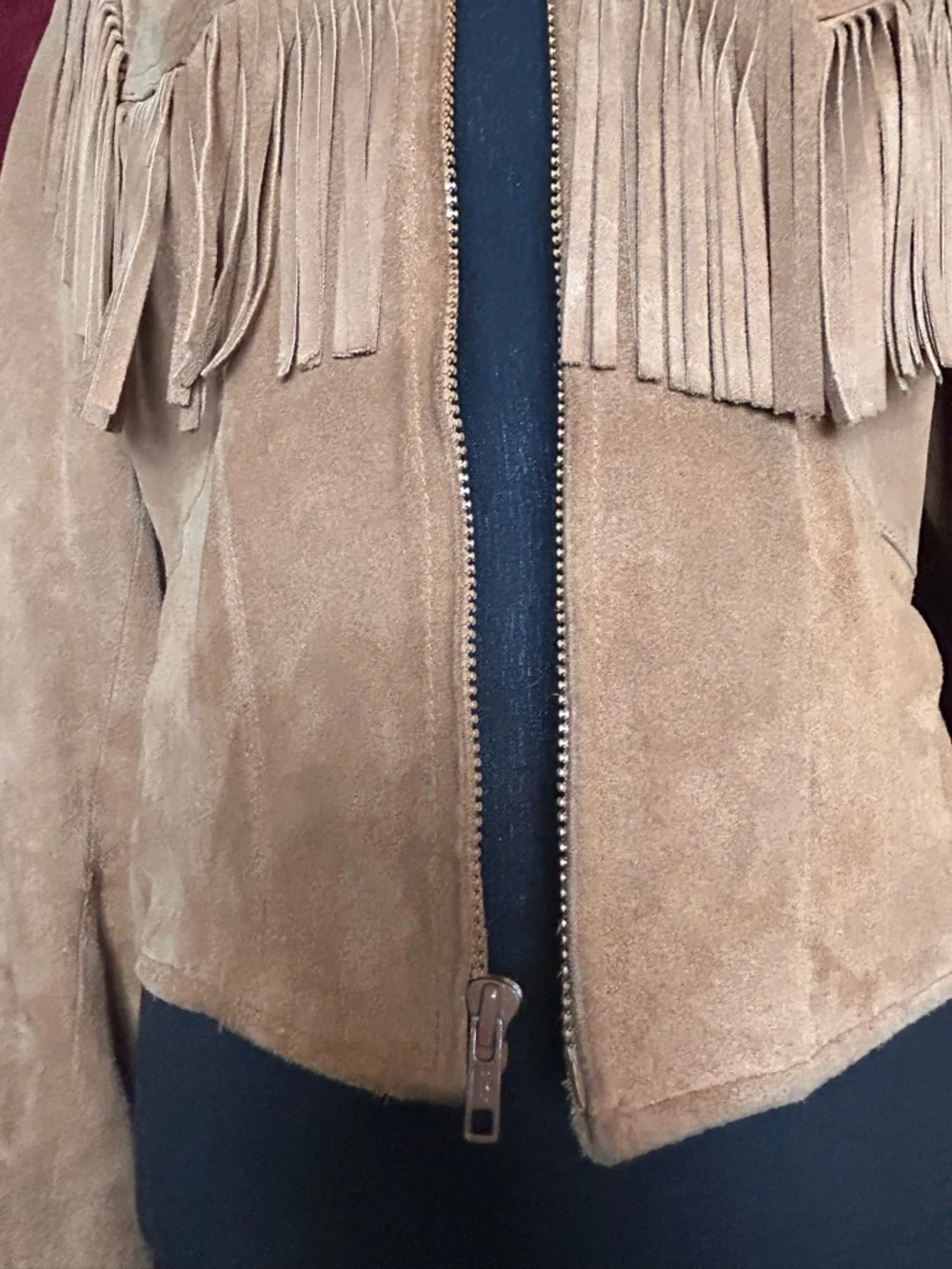 Suede Fringe Zip-Up Jacket in Tan - Picture 2 of 9